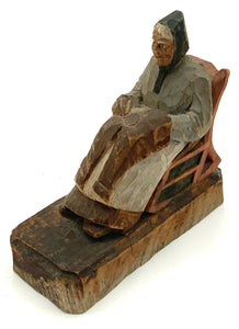 Antique Carved Wood Woman in Rocker