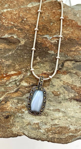 Sterling, Blue Agate & Marcasite Necklace