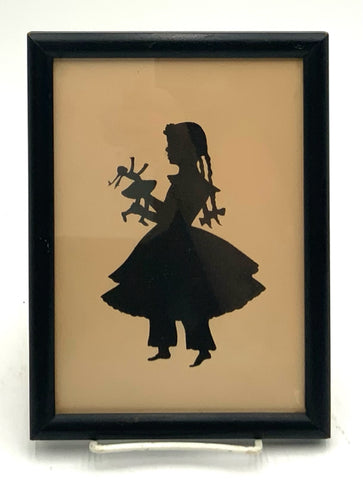 Vintage Cut Paper Silhouette of Girl with Doll