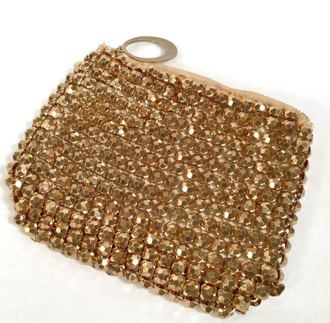Whiting & Davis Vintage Goldtone Studded Mesh Zip Pouch