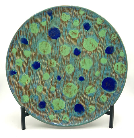 Large Round Pottery Platter with Stand