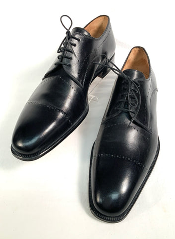 SUTOR MANTELLASSI Black Leather Perforated Oxfords 9