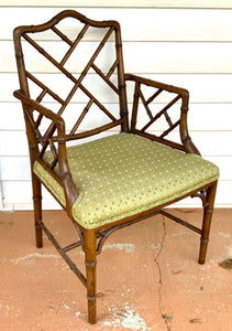 Mid Century Chinese Chippendale Arm Chair with Upholstered Seat