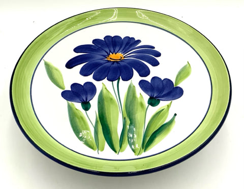 Italian Ceramic Cake Stand with Blue Floral Design