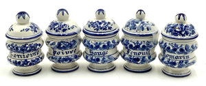 Set/5 Blue & White Italian Pottery Spice Jars