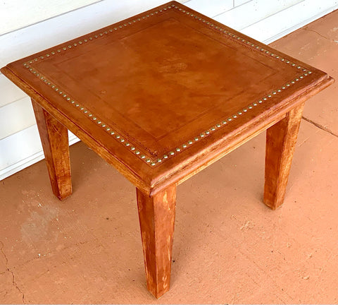 Mexican Wood Table with Leather Overlay