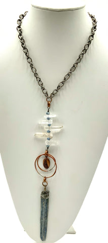 Artisan Silvertone Metal, Copper, Quartz & Kyanite Necklace