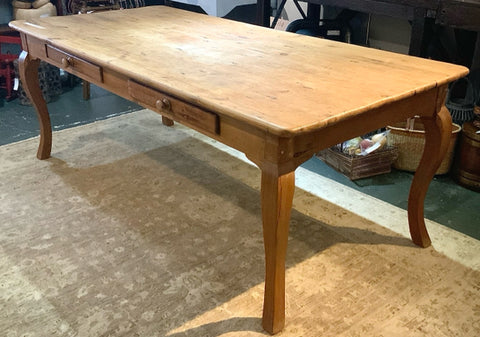 Country French Pine Dining Table with Two Drawers
