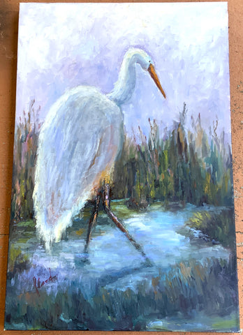 Original Bonnie Flood Oil on Canvas of Heron