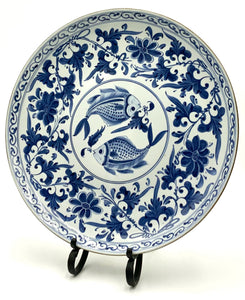 Large Asian Blue & White Round Platter