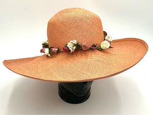 DARCY CREECH CT Vintage Peach Straw Floral Band Hat