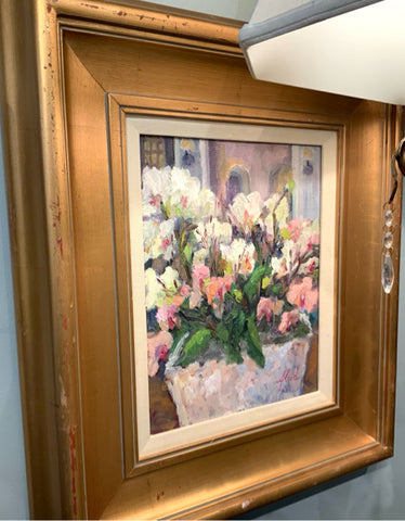 Original Bonnie Flood Framed Oil on Canvas of Orchids