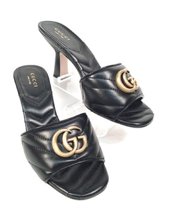 GUCCI Black Quilted Leather GG Marmont Mules 36
