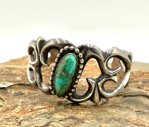 Navajo Sand Cast Sterling & Turquoise Cuff Bracelet
