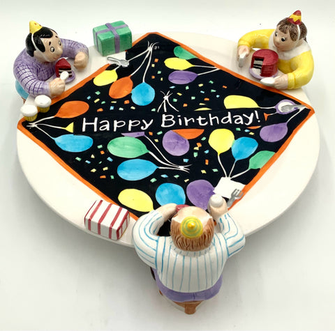 Painted Ceramic Cake Platter with Figures