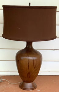 Mid Century Style Wood Table Lamp with Brown Shade