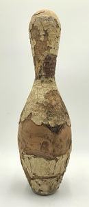 Vintage Wood Bowling Pin with Chippy Paint Finish