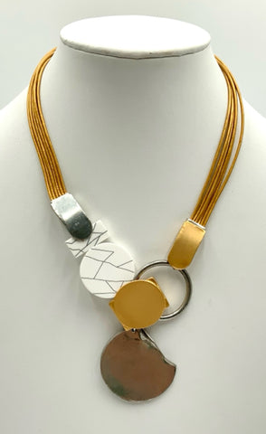ANNE MARIE CHAGNON Pewter, Resin & Leather Necklace