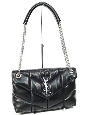 YSL Black Leather Lou Puffer Chain Strap Bag