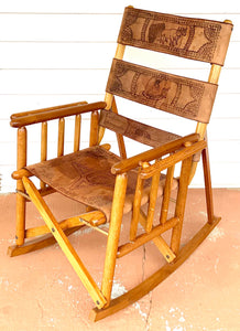 Handmade Wood Rocker with Embossed Leather