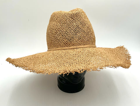 LOLA Tan Straw Frayed Edge Sun Hat