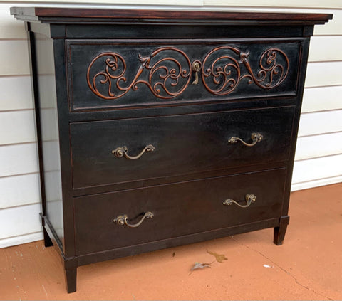 Black Rubbed Finish Three Drawer Chest