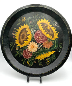 Vintage Round Metal Tole Tray with Sunflowers