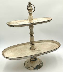 Metal Two Tier Stand with Distressed Painted Finish
