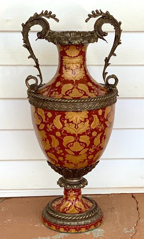 Mark Roberts Oversized Ceramic Urn with Ornate Bronze Accents