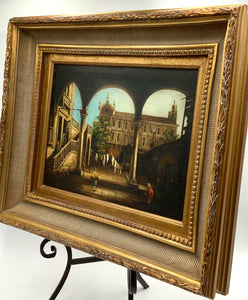 Oil on Canvas of Interior Columns in Ornate Gold Frame