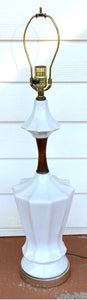 Pair of Mid Century Danish Modern Ceramic & Teak Table Lamps
