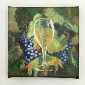 Carol Dew Oil on Canvas of Wine Glass with Grapes