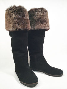 SAM EDELMAN Black Suede Faux Fur Cuff Tall Orlando Boots 8.5