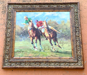 Oil on Canvas of Polo Players in Ornate Wood Frame