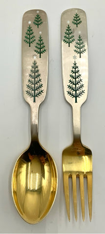 A. Michelsen Gold Vermeil over Sterling Silver Enameled Spoon & Fork Set 1950