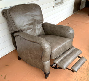 Arhaus Gray Leather Recliner with Nailhead Trim