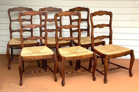 Set/6 Country French Dining Chairs with Rush Seats