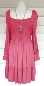 BB DAKOTA Hot Pink Smocked Top Tiered Dress