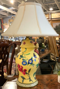 Yellow Ceramic Ginger Jar Lamp with Floral Design