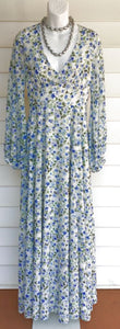 YUMI KIM Blue/White Floral V-Neck L/S Maxi Dress