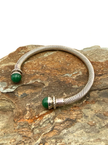 Sterling Cable with Jade Ends Cuff