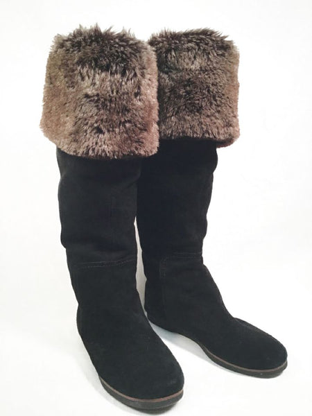 SAM EDELMAN Black Suede Faux Fur Cuff Tall Orlando Boots 8.5