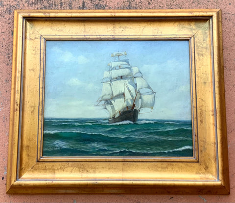 Oil on Canvas of Sailboat In Gold Frame