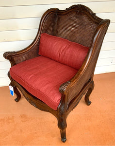 Carved French Double Cane Wing Chair
