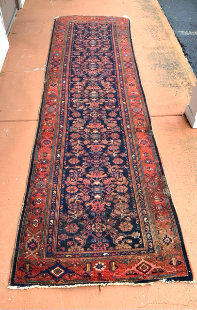 Vintage Persian Runner with Red & Blue Design 3'x12'