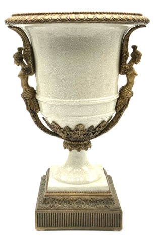 Ivory Ceramic Urn with French Bronze Accents