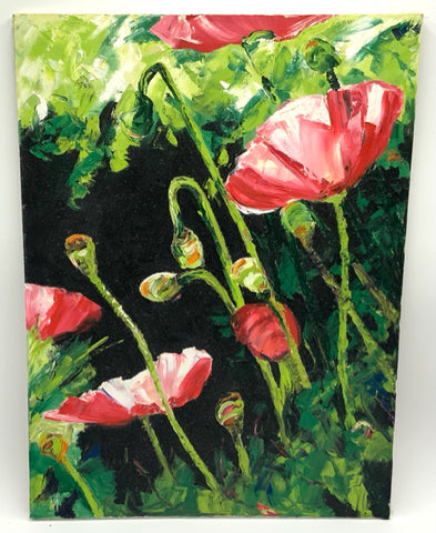 Abstract Pallette Knife Painting of Poppies