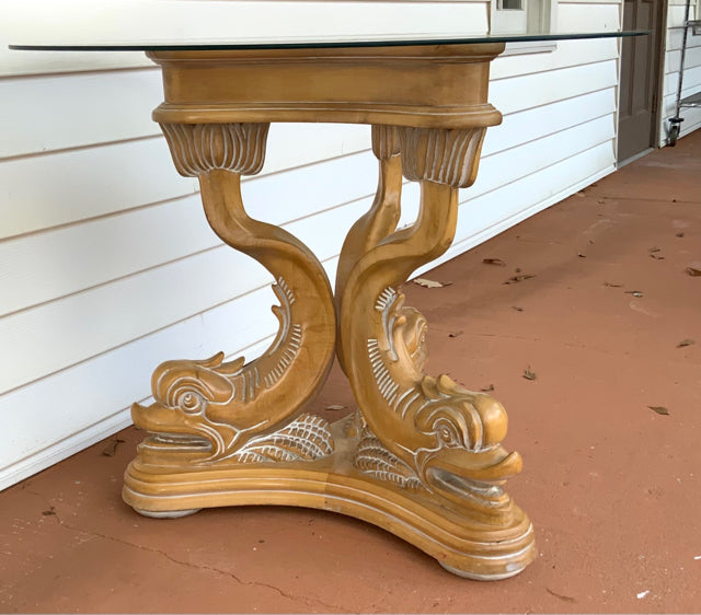 Wood Dolphin Pedestal With Pickled Finish
