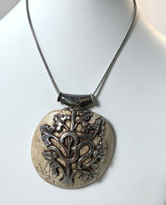 Silver Necklace with Tibetan Naga Shell Ohm Pendant