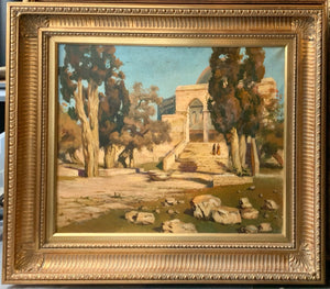 Oil on Canvas of Temple Ruins in Ornate Gold Frame
